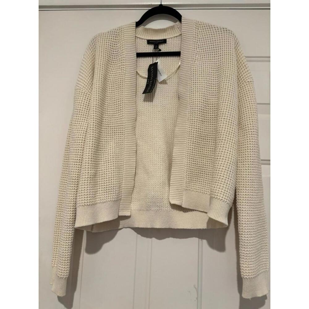 Women's sz M Banana Republic ivory waffle knit cardigan new w/ tags #1168